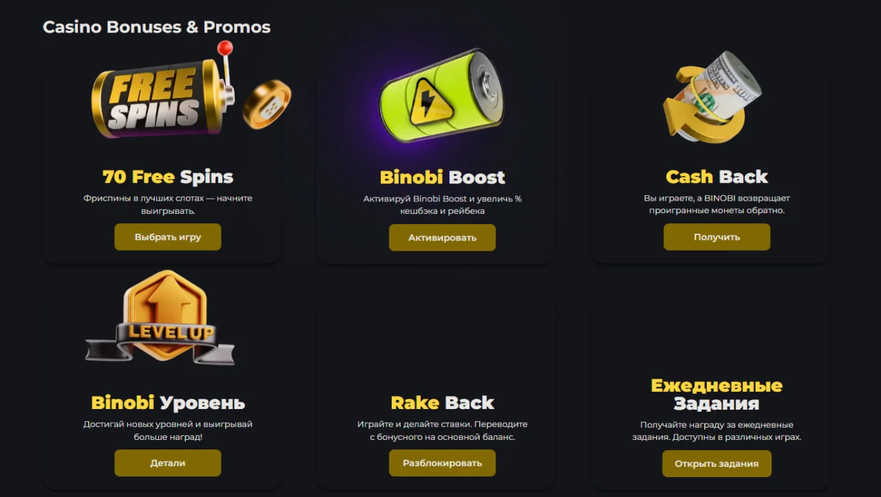 Binobi Bonus — промокоды и поощрения для российских игроков